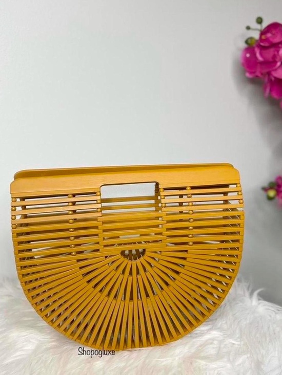 Handbags - Mustard Yellow Semi-Circle Bamboo Clutch